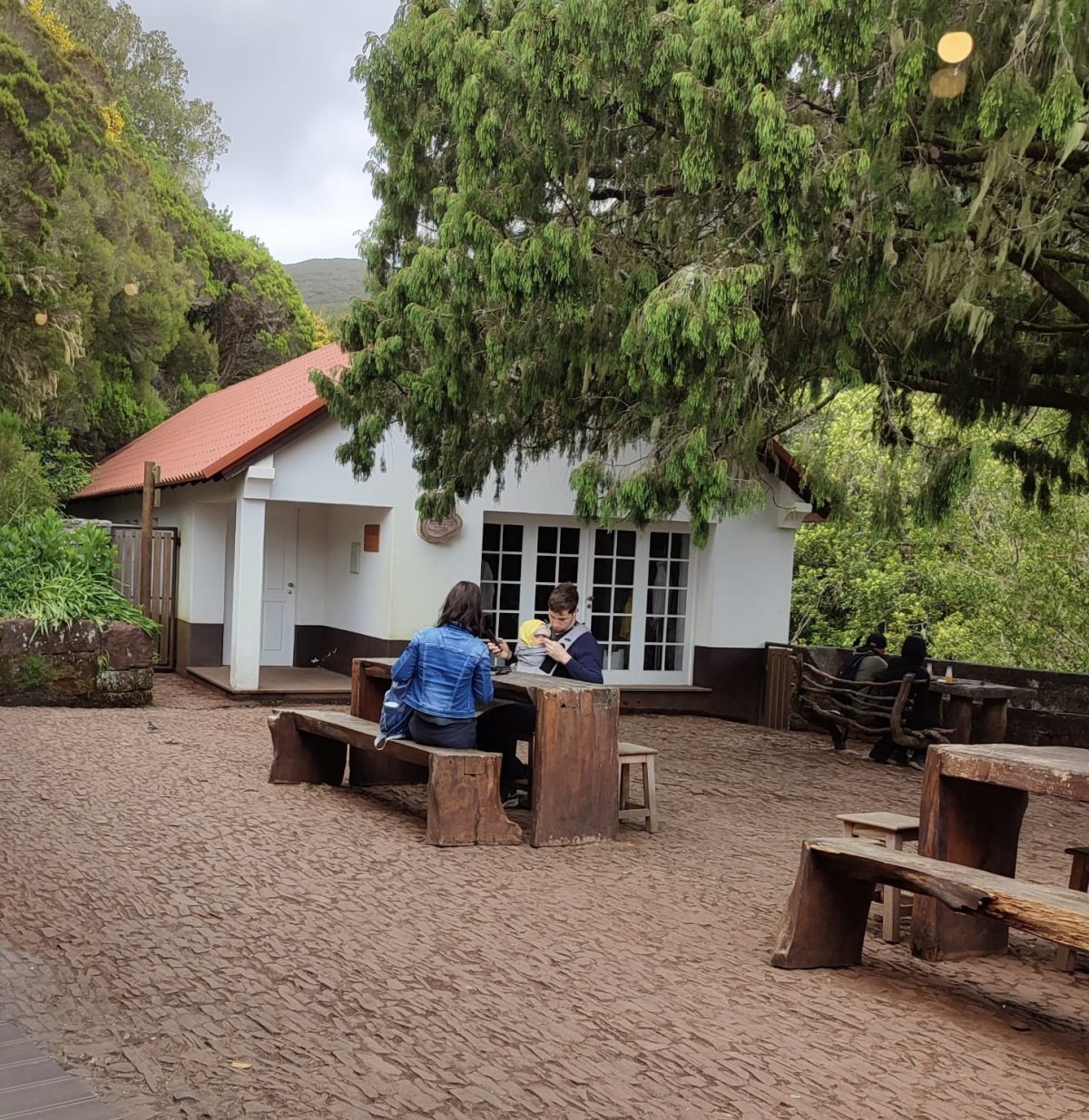 Im Forsthaus (Beginn/Ende der Wanderung) warten Erfrischungen, Kaffee, Snacks und Toiletten Madeira-Reise mit Baby