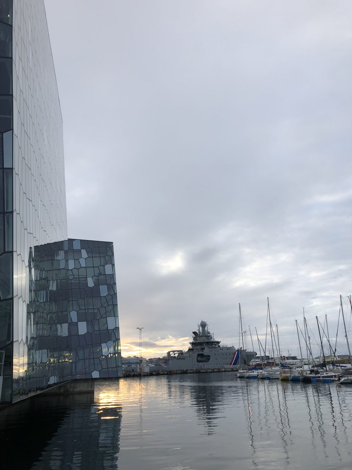 Hafen und Konzerthalle Harpa in Reykjavík, Island