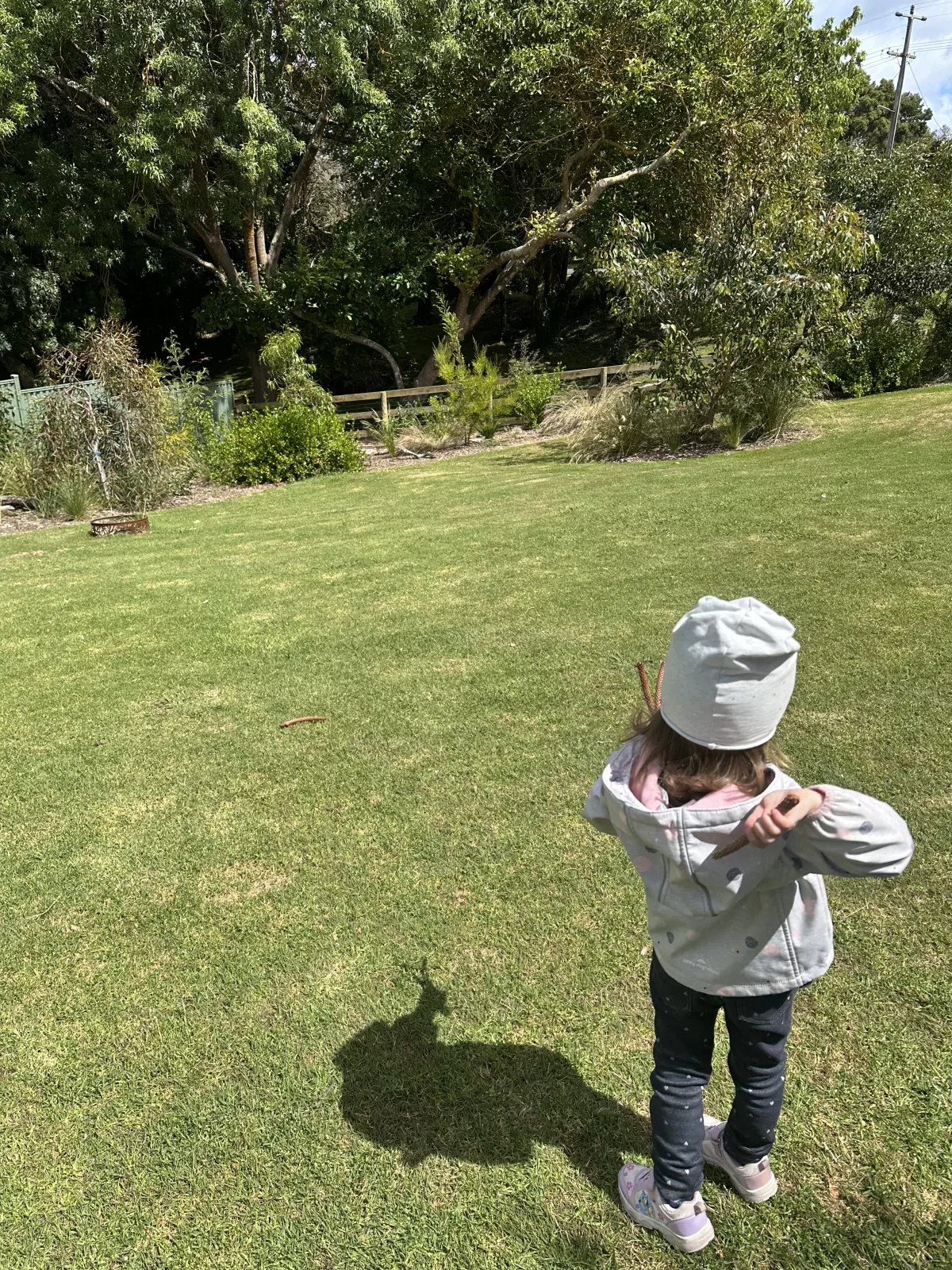 Tannenzapfen-Weitwurf-Duell an Weihnachten im Garten