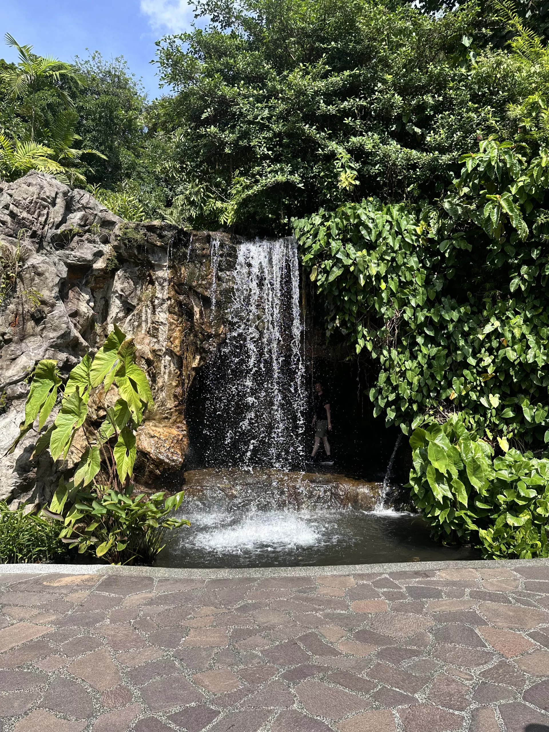 Hinter dem Wasserfall im Ginger Garden kannst du entlang gehen