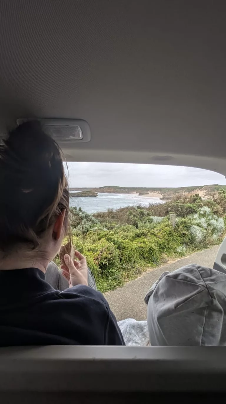 Kofferraum-Picknick auf dem Parkplatz mit Aussicht