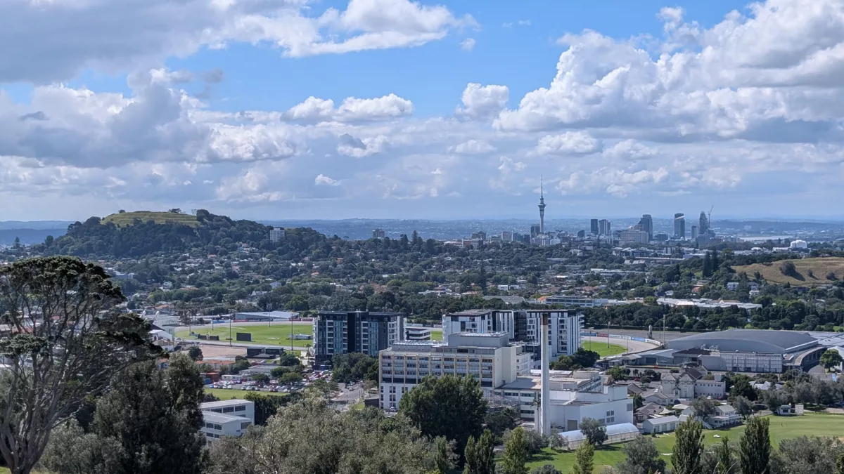 Die Aussicht von oben auf das Zentrum mit Skytower