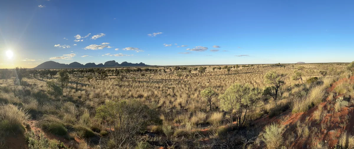 Blick vom Aussichtspunkt an den Sanddünen vor Kata Tjuta Ausblick vom Aussichtspunkt an den Kata Tjuta Sanddünen