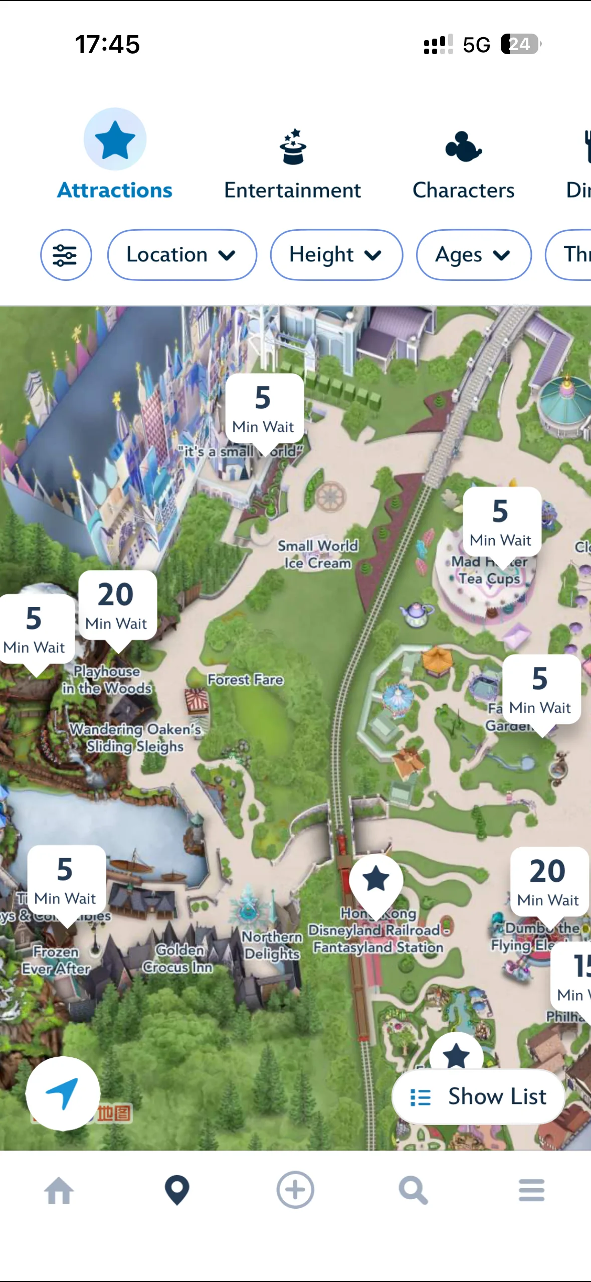 Sehr kurze Wartezeiten an beiden Tagen Kurze Wartezeiten im Disneyland Hongkong