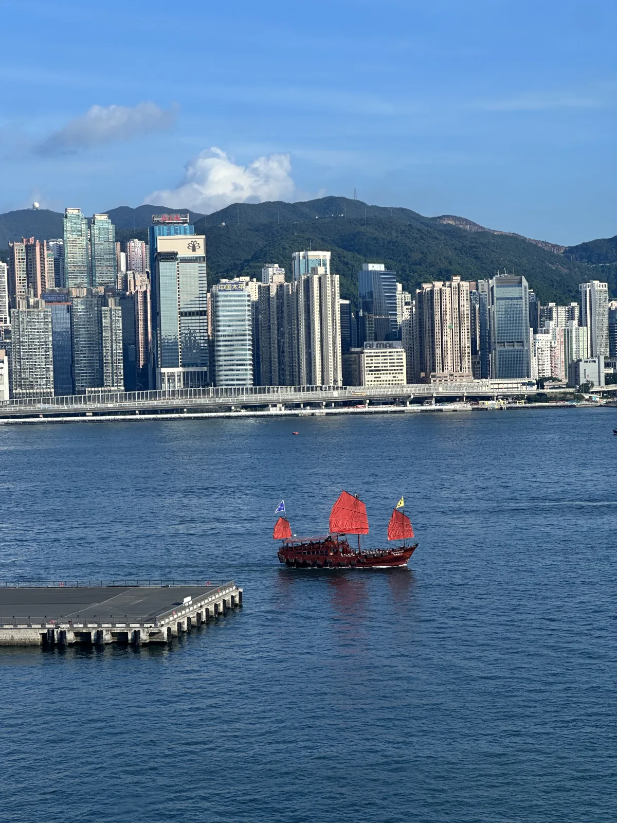 Highlight auf dem Wasser sind definitiv die Dschunken Dschunke vor der Skyline von Hongkong
