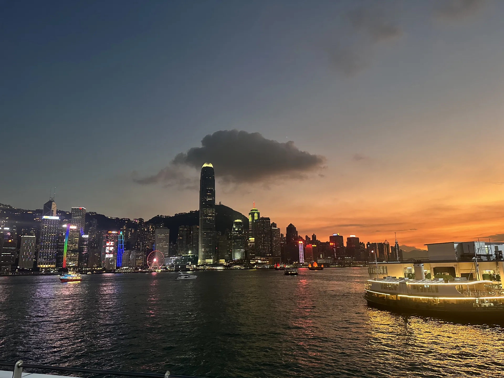 Skyline von Hongkong bei Sonnenuntergang